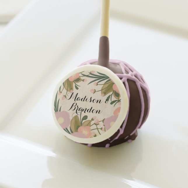 Chic Rustic Watercolor Floral Custom Wedding Cake Pops (Front Insitu)
