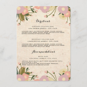 Chic Rustic Watercolor Floral Wedding Directions Enclosure Card