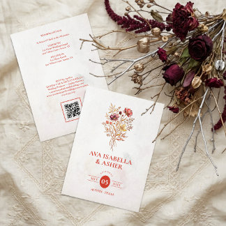 Chic Rustic Wildflowers Bouquet Wedding QR TLW26 Invitation
