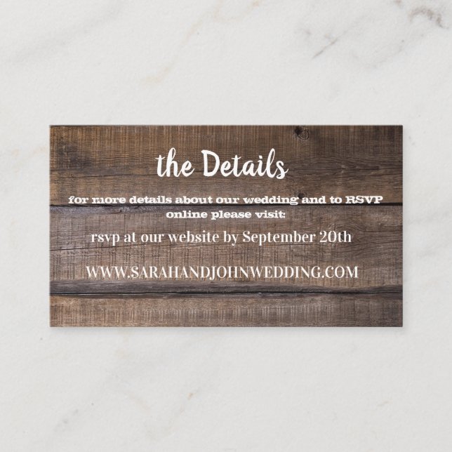 Chic Rustic Wood Wedding Website RSVP Card (Front)