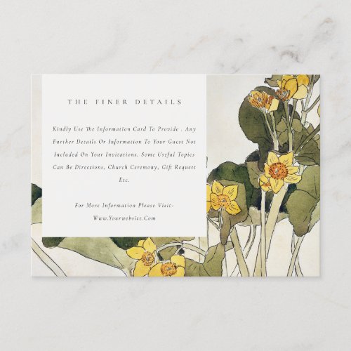 Chic Rustic Yellow Daffodil Floral Wedding Details Enclosure Card