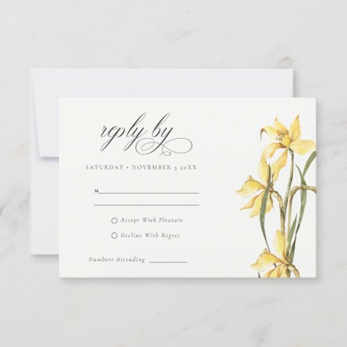 Chic Rustic Yellow Daffodil Watercolor Wedding RSVP Card