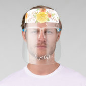 Chic, rustic, yellow orange pink floral watercolor face shield (Insitu)