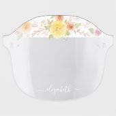 Chic, rustic, yellow orange pink floral watercolor face shield (Front)