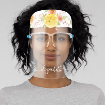 Chic, rustic, yellow orange pink floral watercolor face shield