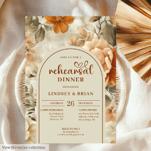 Chic Rusty Beige Olive Floral Rehearsal Invitation
