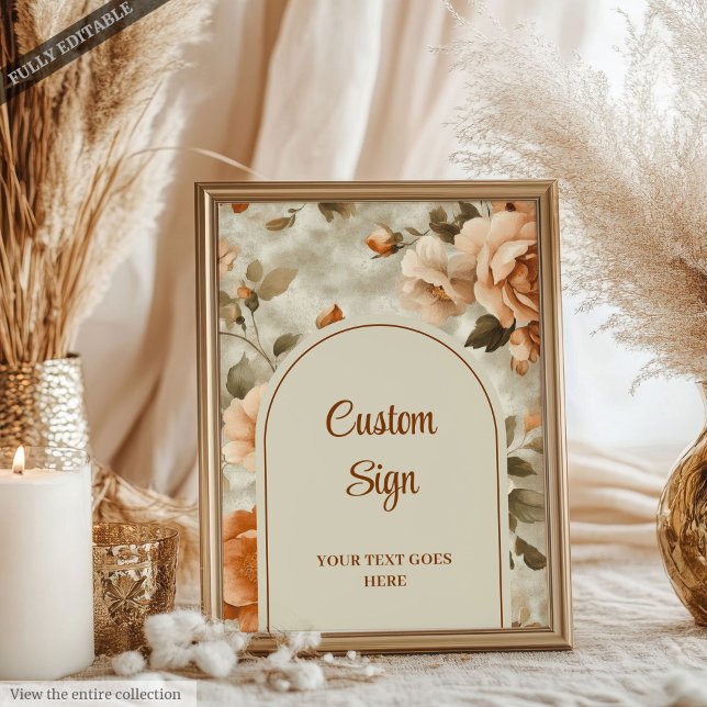 Chic Rusty Beige Sage Green Floral Personalized  Poster (Chic Rusty Beige Sage Green Floral Personalized Wedding Sign)
