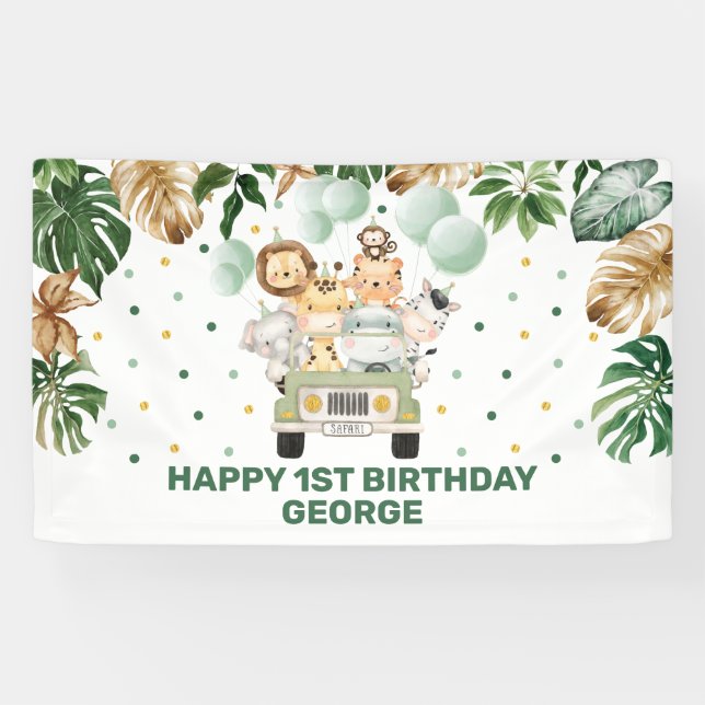 Chic Safari Jungle Animals Blush Floral Baby Girl Banner (Horizontal)