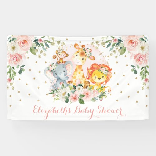 Chic Safari Jungle Animals Blush Floral Baby Girl Banner