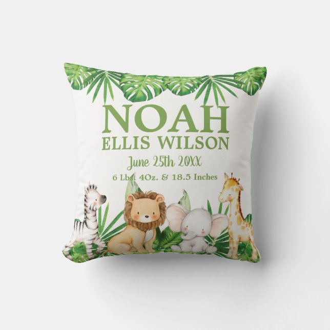 Chic Safari Jungle Animals Greenery Boy Nursery  Throw Pillow (Front)