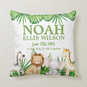 Chic Safari Jungle Animals Greenery Boy Nursery Throw Pillow