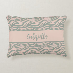 Chic Safari Pink and Green Tiger Print Animal Skin Accent Pillow