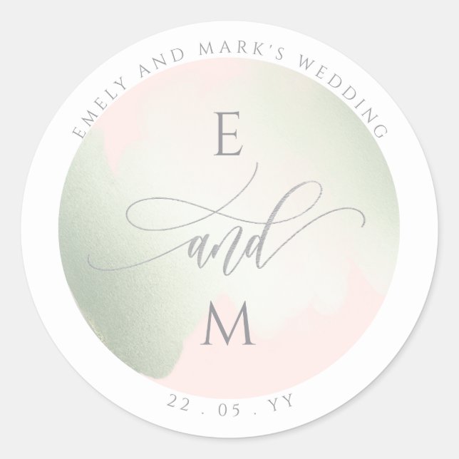 Chic Sage and Pink Wedding Envelope Seal / Favor (Front)