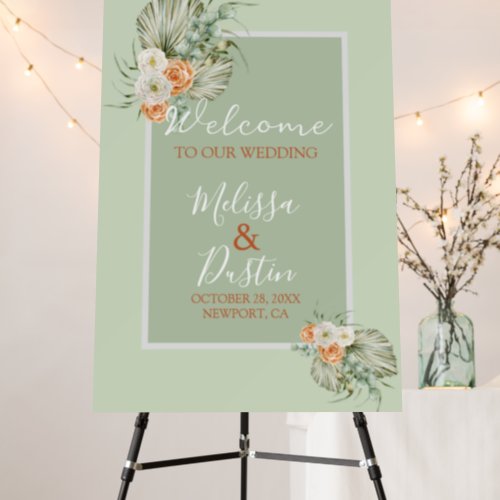 Chic Sage  Boho Floral Fall Beach Wedding Welcome  Foam Board