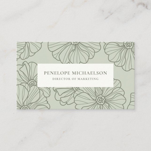 Chic Sage Floral Pattern Business Card (Front)