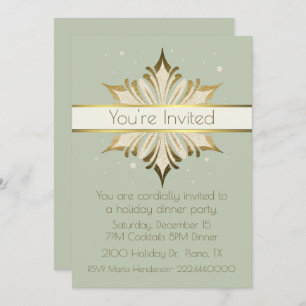 Chic Sage Green and Gold Holiday Party Invitation