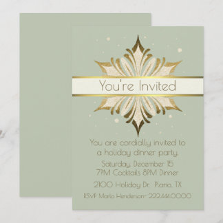 Chic Sage Green and Gold Holiday Party Invitation