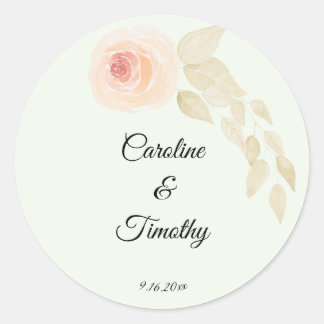 Chic Sage Green and Pink Rose Watercolor Wedding Classic Round Sticker