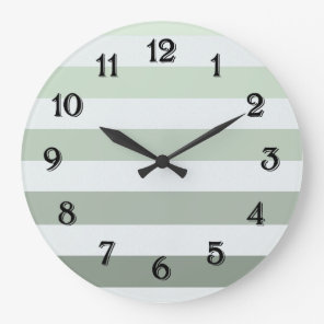 Chic Sage Green and White Stripes Large Clock