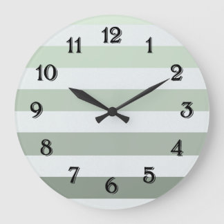 Chic Sage Green and White Stripes Large Clock