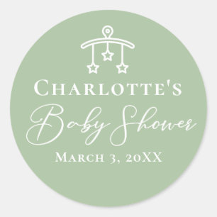 Chic Sage Green Baby Shower Personalized Classic Round Sticker