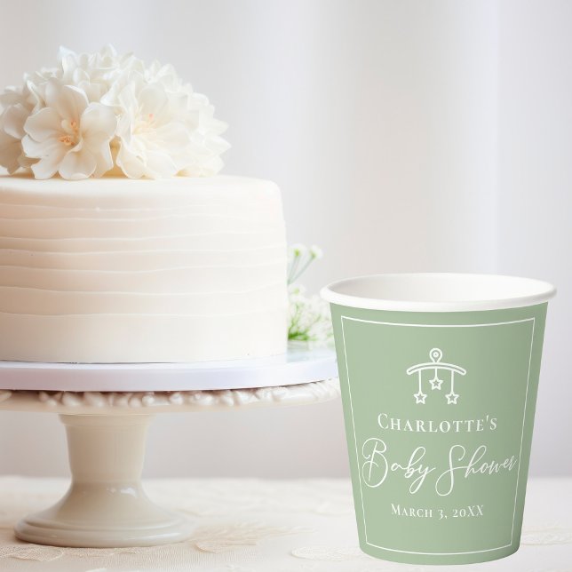 Chic Sage Green Baby Shower Personalized Paper Cups (Creator Uploaded)