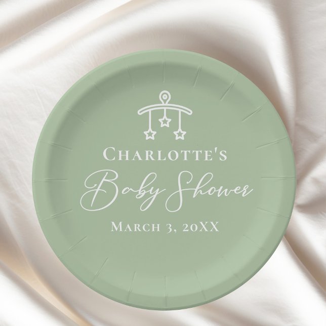 Chic Sage Green Baby Shower Personalized Paper Plates (Creator Uploaded)