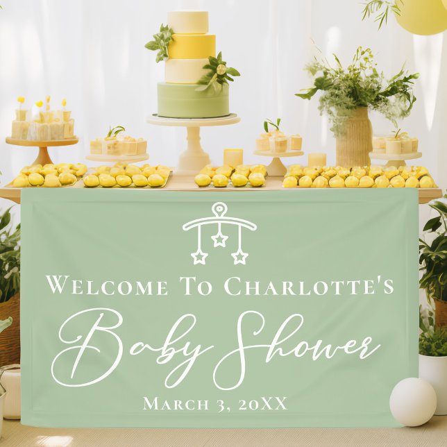 Chic Sage Green Baby Shower Personalized Party Banner (Creator Uploaded)