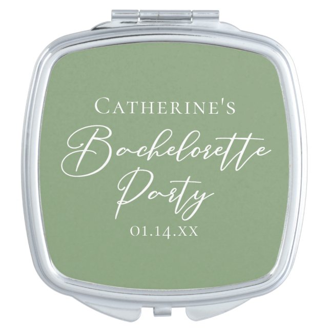 Chic Sage Green Bachelorette Party Personalized Compact Mirror (Front)