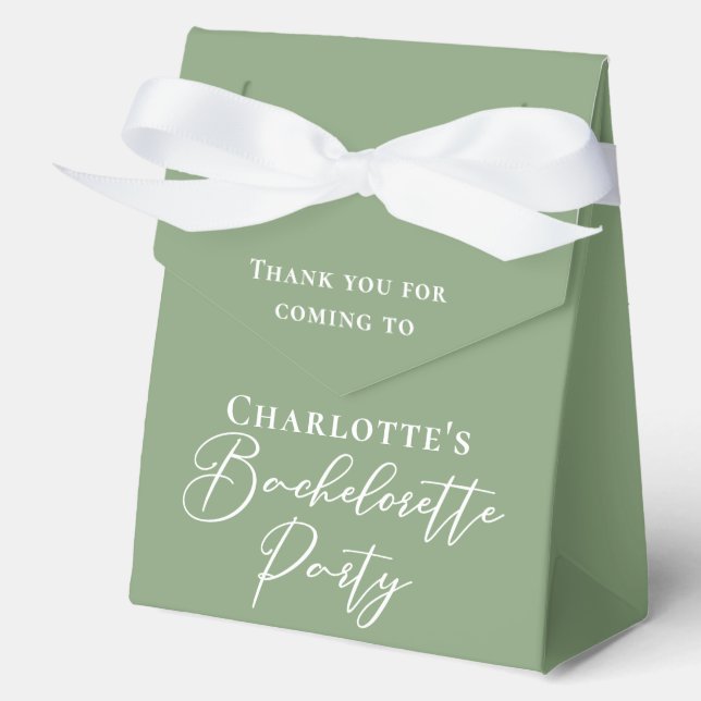 Chic Sage Green Bachelorette Party Personalized Favor Boxes (Front)