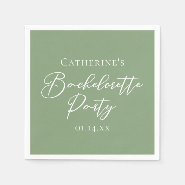 Chic Sage Green Bachelorette Party Personalized Napkins (Front)