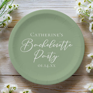 Chic Sage Green Bachelorette Party Personalized Paper Plates