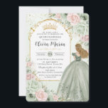 Chic Sage Green Blush Floral Princess Quinceañera  Invitation<br><div class="desc">Personalize this elegant sage green and blush floral Quinceañera / Sweet 16 birthday invitation easily and quickly. Simply click the Edit Using Design Tools button to further edit the texts, change fonts and fonts colors. Featuring soft watercolor sage green and blush pink flowers, a girl dressed in a lovely sage...</div>