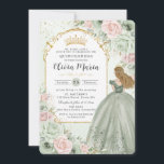 Chic Sage Green Blush Floral Princess Quinceañera  Invitation<br><div class="desc">Personalize this elegant sage green and blush floral Quinceañera / Sweet 16 birthday invitation easily and quickly. Simply click the Edit Using Design Tools button to further edit the texts, change fonts and fonts colors. Featuring soft watercolor sage green and blush pink flowers, a girl dressed in a lovely sage...</div>