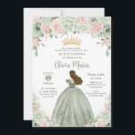 Chic Sage Green Blush Floral Princess Quinceañera  Invitation<br><div class="desc">Personalize this elegant sage green and blush floral Quinceañera / Sweet 16 birthday invitation easily and quickly. Simply click the Edit Using Design Tools to further edit the texts, change fonts and fonts colors. Featuring soft watercolor sage green and blush flowers, a girl dressed in a lovely sage green ball...</div>