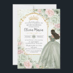 Chic Sage Green Blush Floral Princess Quinceañera  Invitation<br><div class="desc">Personalize this elegant sage green and blush floral Quinceañera / Sweet 16 birthday invitation easily and quickly. Simply click the Edit Using Design Tools button to further edit the texts, change fonts and fonts colors. Featuring soft watercolor sage green and blush pink flowers, a girl dressed in a lovely sage...</div>