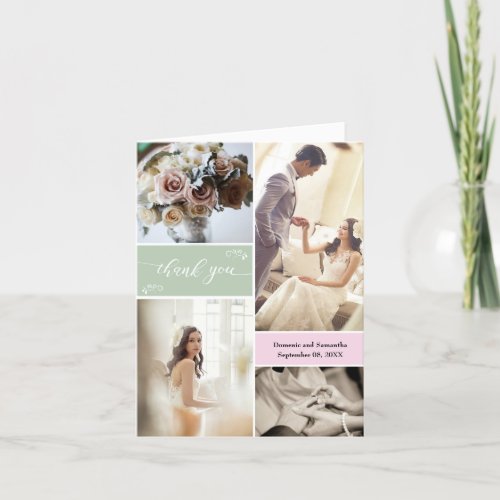 Chic Sage Green Blush Pink Wedding Photos Thank You Card