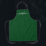 Chic Sage Green Botanical Elegant script Name Apron<br><div class="desc">She'll love a personalized apron as she creates,  bakes,  cooks,  or work with her succulent and other plants. A perfect gift to encourage her talents. White script for the name with long-tail embellishments on a sage green apron. Simple,  chic and modern.</div>