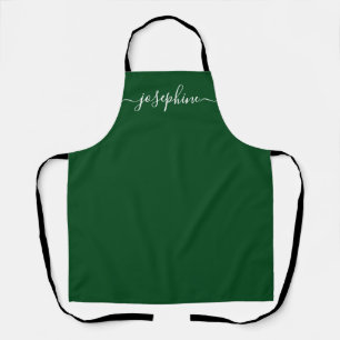 Chic Sage Green Botanical Elegant script Name Apron