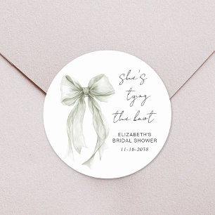 Chic Sage Green Bow Watercolor Bridal Shower Classic Round Sticker