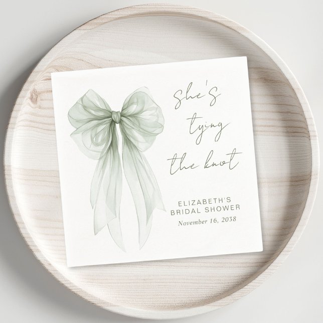 Chic Sage Green Bow Watercolor Bridal Shower Napkins (Chic Sage Green Bow Watercolor Bridal Shower Napkins)