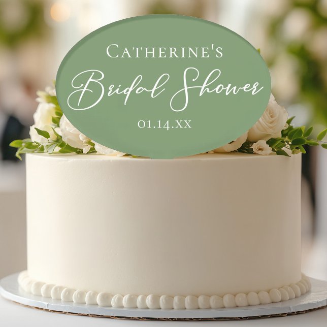 Chic Sage Green Bridal Shower Personalized Cake Topper (Creator Uploaded)