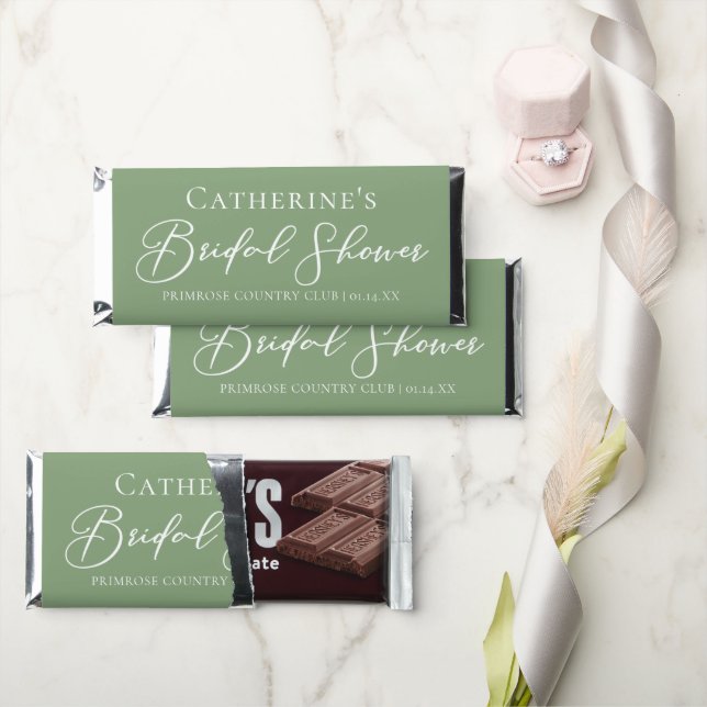 Chic Sage Green Bridal Shower Personalized Hershey Bar Favors (Front)