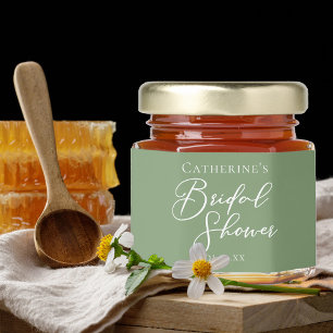 Chic Sage Green Bridal Shower Personalized Honey Jar Favors