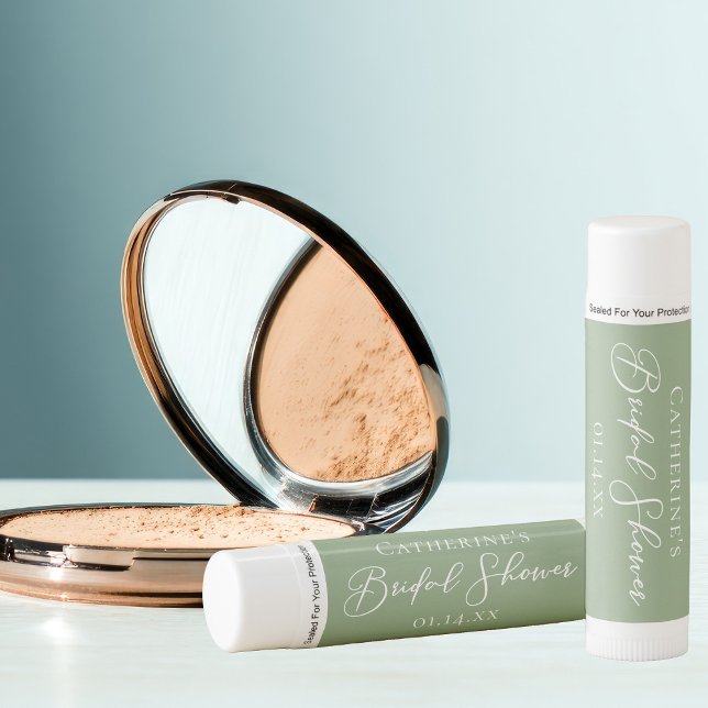 Chic Sage Green Bridal Shower Personalized Lip Balm (Creator Uploaded)