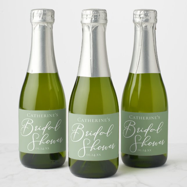 Chic Sage Green Bridal Shower Personalized Mini Sparkling Wine Label (Bottles)