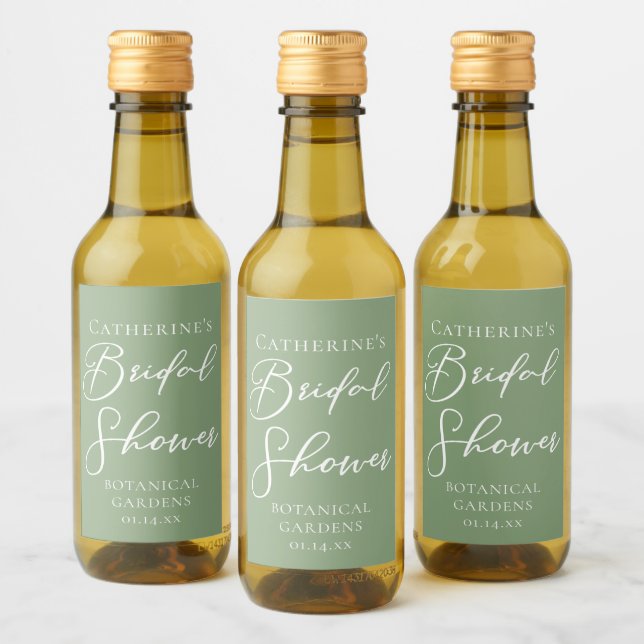 Chic Sage Green Bridal Shower Personalized Wine Label (Bottles)