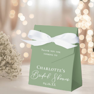 Chic Sage Green Bridal Shower White Personalized Favor Boxes