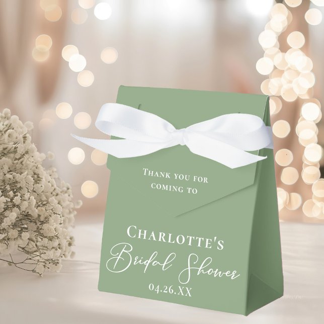 Chic Sage Green Bridal Shower White Personalized Favor Boxes (Creator Uploaded)