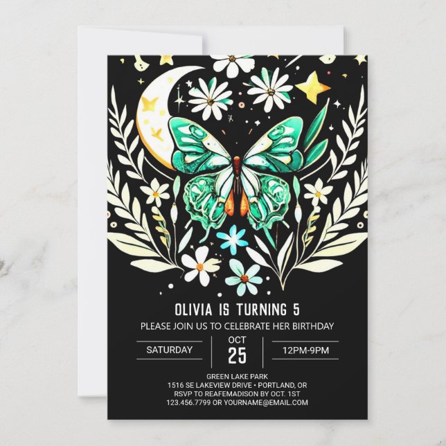 Chic Sage Green Butterfly Birthday Invitation (Front)